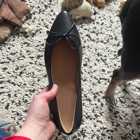 Quince Black Italian Leather Pointed Bow Flats - Picture 4 of 4